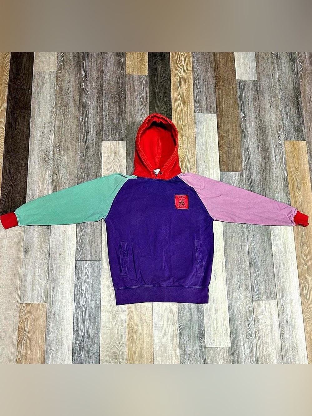 Men’s Colorblock Hoodie - Purple Body with Red Hood & Mint/Pink Sleeves